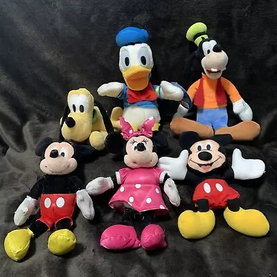 Disney Mickey And Minnie Mouse Pluto Donald Goofy Stuffed Animal Lot Of 6 • $22.99