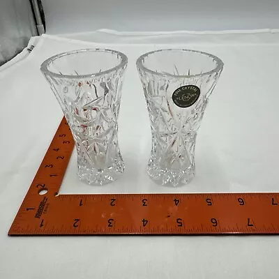 Set Of 2 Lenox Star Bud Vase Fine Cut Crystal Czech Republic Vintage Mini 4   • $13.99