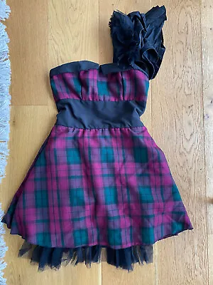 Purple & Black Tartan Prom Dress Netted Skirt Size 8 • £10