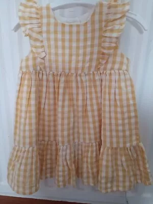 Girls Yellow Check Dress By George  9-12 Months . NWT • £2