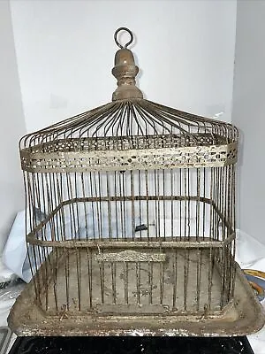 Antique HENDRYX Bird Cage W/ Two Glass Feeders 13”x 10”x16”T • $25