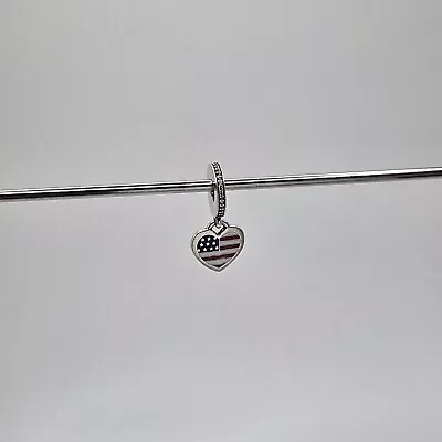 Genuine Pandora USA Enamel Flag Heart Dangle Charm ALE 925 • £40