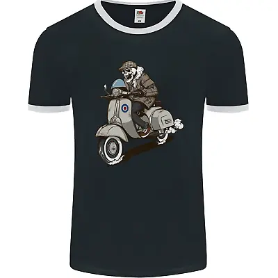 Scooter Skull Motorcycle Biker MOD Mens Ringer T-Shirt FotL • £8.99