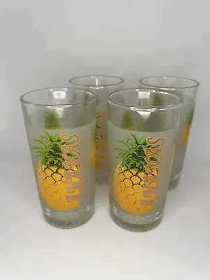 Vintage MCM Pineapple Frosted Glasses ANANAS Water Juice Fruit Kitchen (4) • $14.99