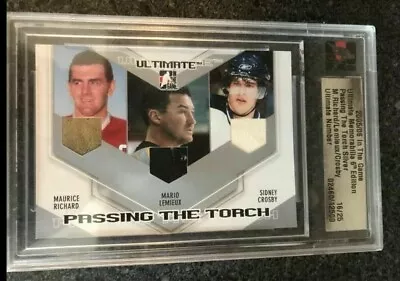 2005-06 ITG Sidney Crosby / Mario Lemieux / Maurice Richard Triple Gloves RC /25 • $1477.92