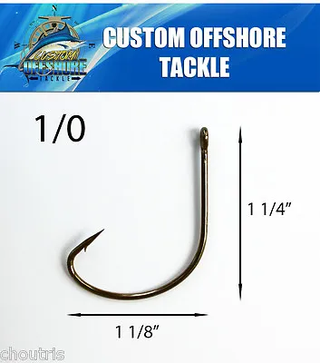 25 Size 1/0 Custom Offshore Tackle Kahle Offset Black Nickel Hooks Straight Eye • $3.45
