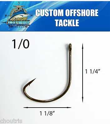 50 Size 1/0 Custom Offshore Tackle Kahle Offset Black Nickel Hooks Straight Eye • $6.25