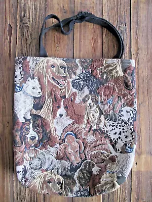 Vintage Puppy Dog Tapestry Tote Handbag Shoulder Carpet Bag Purse Multi Breed • $14.99