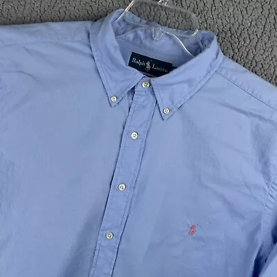 Ralph Lauren Shirt Mens X Large Tall Blue Custom Fit Button Up Preppy Pink Pony • $22.99