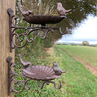 Cast Iron Wall Mounted Hanging Basket Bracket Bird Feeder And Bath (Set Of 2) • £21.99