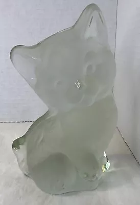 Vtg Viking Glass Cat Kitten Clear Frosted Paperweight Figurine Hand Made Sticker • $24.98