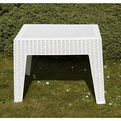  Plastic Side Coffee Table Sun Lounger Rattan Bistro Garden Outdoor Table White  • £19.99