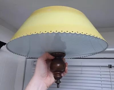 Vintage MCM Round Metal Flush Ceiling Mount Light Gold & Yellow 3-Bulb Retro 60s • $99.99