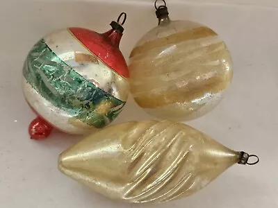 Vintage Glass Ornaments Swirl Ball Lot Of 3 White Colors • $12.99