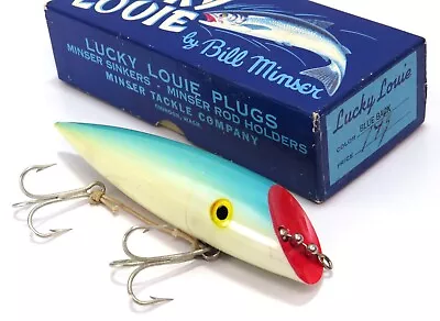 Lucky Louie Bill Minser Vintage Plastic Plug Fishing Lure Box - Blue Back • $31.99