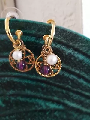 Celtic Inspired  14k Post Mma Metropolitan Museum Art Drop Pearl Amethst Earring • $98