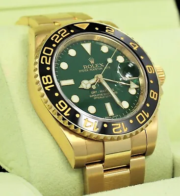 Rolex GMT Master II 116718 18k Yellow Gold GREEN Dial Ceramic Bezel Watch B/PPR • $75785.89