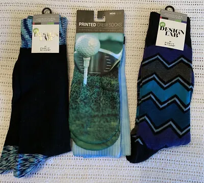 Socks Men’s 2 Funky Design Lab 1 Printed Crew Socks W/ Golf Ball Brand New Tags • $6.50