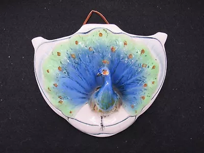 Beautiful Vintage Majolica Peacock Ceramic Wall Pocket 7948 Marked On Back Vase • $19.99