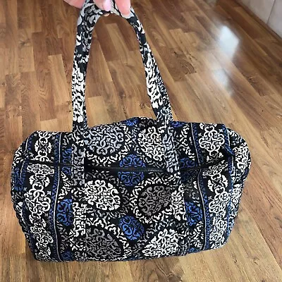 Vera Bradley Canterberry Cobalt Blue Blk. Gray Wh. Lg. Travel Weekender Bag • $25