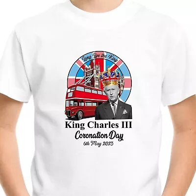King Charles III T-Shirt Coronation 2023 Union Jack Crown Men Adult Kids Top V4 • £7.99