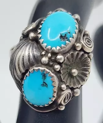 Old Pawn Vintage Native American Sterling Silver Turquoise Ring Size 6 • $58.85