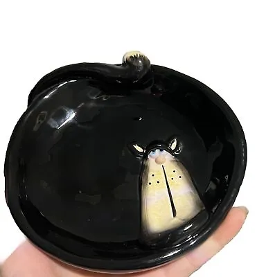 Russ Berrie Whimsical Alley Katz Black Fat Cat Trinket Dish Hand Painted  3D • $20