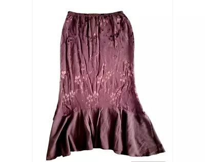 Vintage Spencer Alexis Mermaid Midi Skirt Large Brown Floral Large Boho USA Made • $19.88