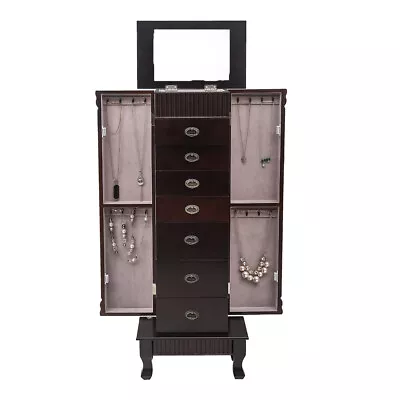 Standing Jewelry Armoire Cabinet Divided Storage Chest W/ 7 Drawers 2 Swing Door • $153.70