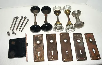 Antique / Vintage Door Salvaged Hardware Knobs Back Plates Mortise Lock • $52.99