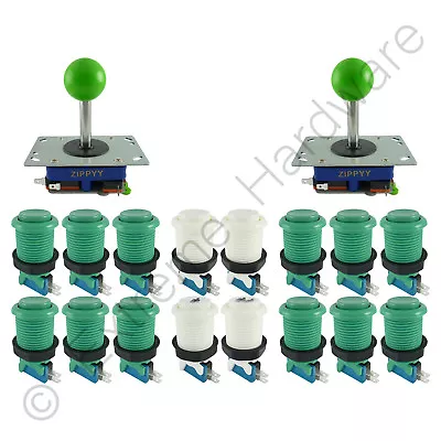 2 Player Arcade Control Kit 2 Ball Top Joysticks 16 Buttons Green JAMMA MAME Pi • £31.99