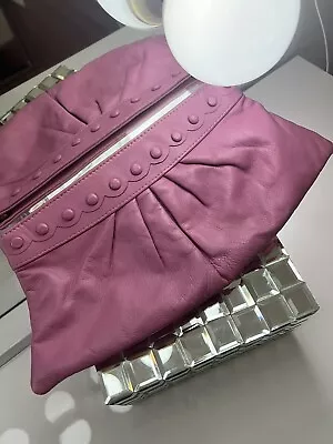 LAUREN MERKIN PINK Leather Clutch 14 L X 5.5 H X 1 W • $40