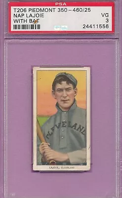 PSA 3 VG T206 NAP LAJOIE W/BAT 1911 PIEDMONT FACT/25 PREWAR TOBACCO GRADED TPHLC • $1425