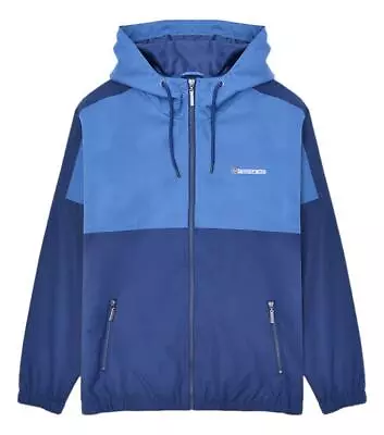 Lambretta Mens Dark Blue Contrast Panel Retro Zip Up Hooded Coat Jacket • £39.99