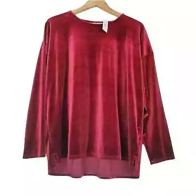 J. Jill Women's Bordeaux Velvet Long Sleeve Top Size L Stretchy Maroon NWT • $22.33