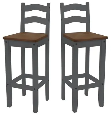 Corona Grey Pair Of Bar Stools Tall Chairs Mexican Solid Pine Mercers Furniture® • £89.99