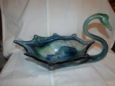 Vintage Blown Glass Mid Century Murano Style Swirl Glass Swan Centerpiece Bowl • $19.99