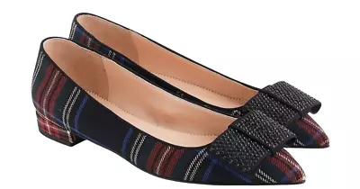 J.Crew Tartan Flats Crystal Bows Sz 5.5 • $42