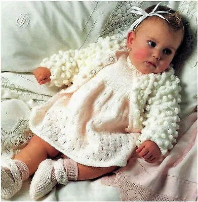 Baby Girls Bobble Jacket Cardigan Pretty Dress Shoes KNITTING PATTERN DK 18 - 20 • £2.15