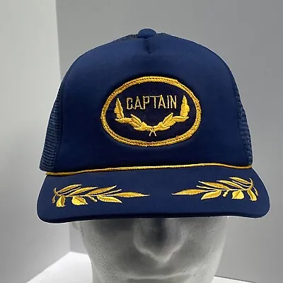 Vintage Captain Trucker Hat Cap Snap Back Blue & Gold Rope & Patch  • $17