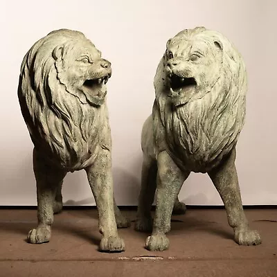 Life Size Pair Of Verdigris Patinated Bronze Lions • £15000