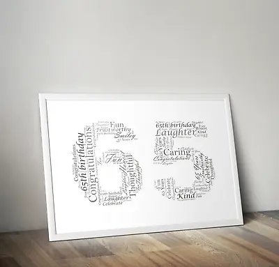 £28.95 • Buy Personalised 65th Birthday Anniversary Word Art Gift - Add Your Own Words