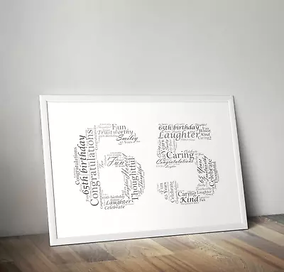 Personalised 65th Birthday Anniversary Word Art Gift - Add Your Own Words • £19.95