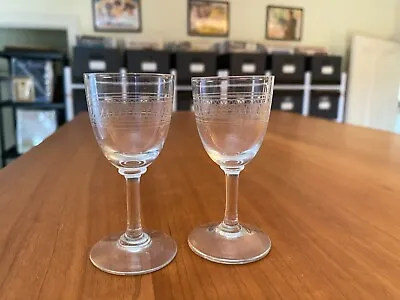 Pair Of Vintage Crystal Etched Cordial Stemware- Nice! • $18.28