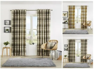 Check Ready Made Pair Of Lined Ring Top Eyelet Cotton Gingham Check Curtains • £30.51