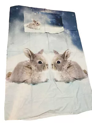 Christmas Duvet Cover Set 1 Pillowcase Printed Snow Bunny Design M&S Rabbit • £19.99