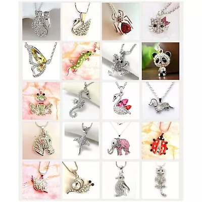 Silver Crystal Cute Animal Bird Insect Cute Fun Necklace & Chain & Free Gift Bag • £3.98
