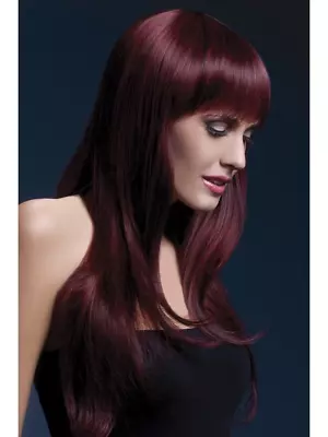 Fever Sienna Wig 26inch/66cm Black Cherry Long Feathered Fancy Dress Accessory • $40.42