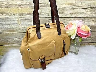 Vntg Sophia Visconti Tan Brown Genuine Leather Purse Tote Shoulder Bag Satchel • $72.99