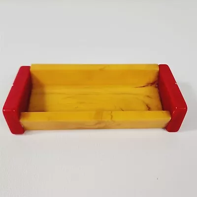 Vintage Bakelite Catalin Tray Holder Butterscotch Yellow & Red Domino Ends • $89.95